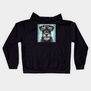 Painting of a Black and White Schnauzer on Blue Background Kids Hoodie